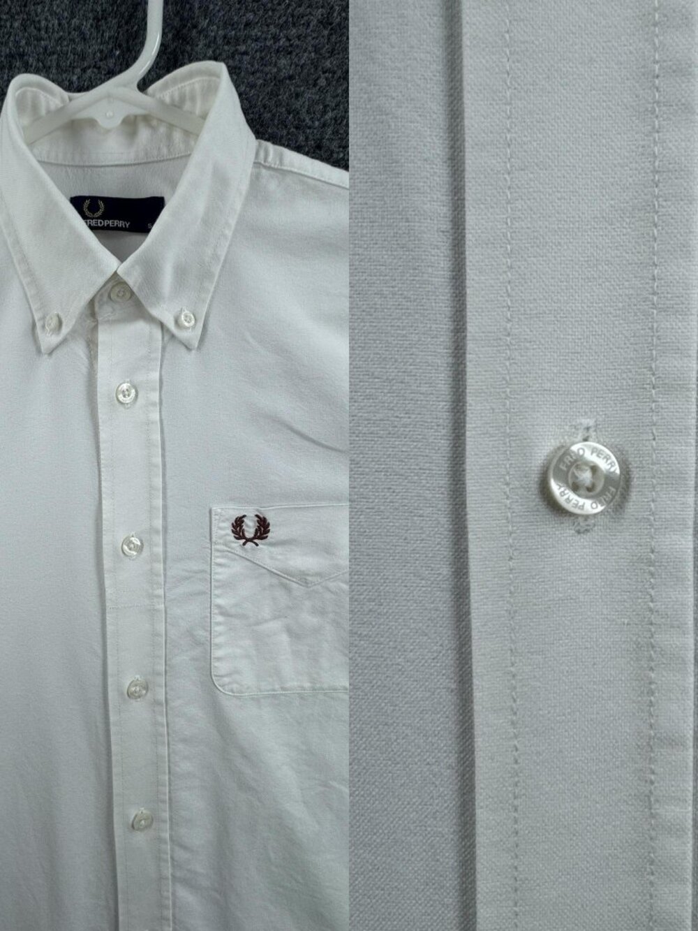 Fred Perry Oxford OCBD Logo Men Small Button-Down White Cotton Pocket Shirt